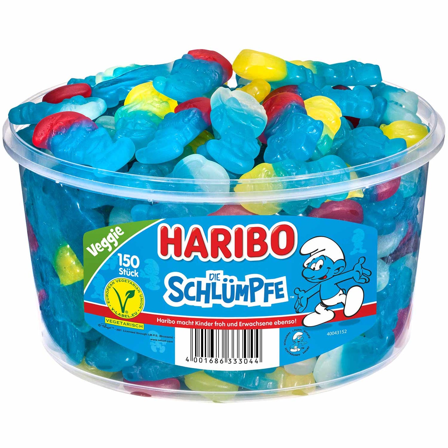 Haribo Die Schlümpfe veggie 150er Himbeer- Erdbeer- und Zitronen- Geschmack 1350g