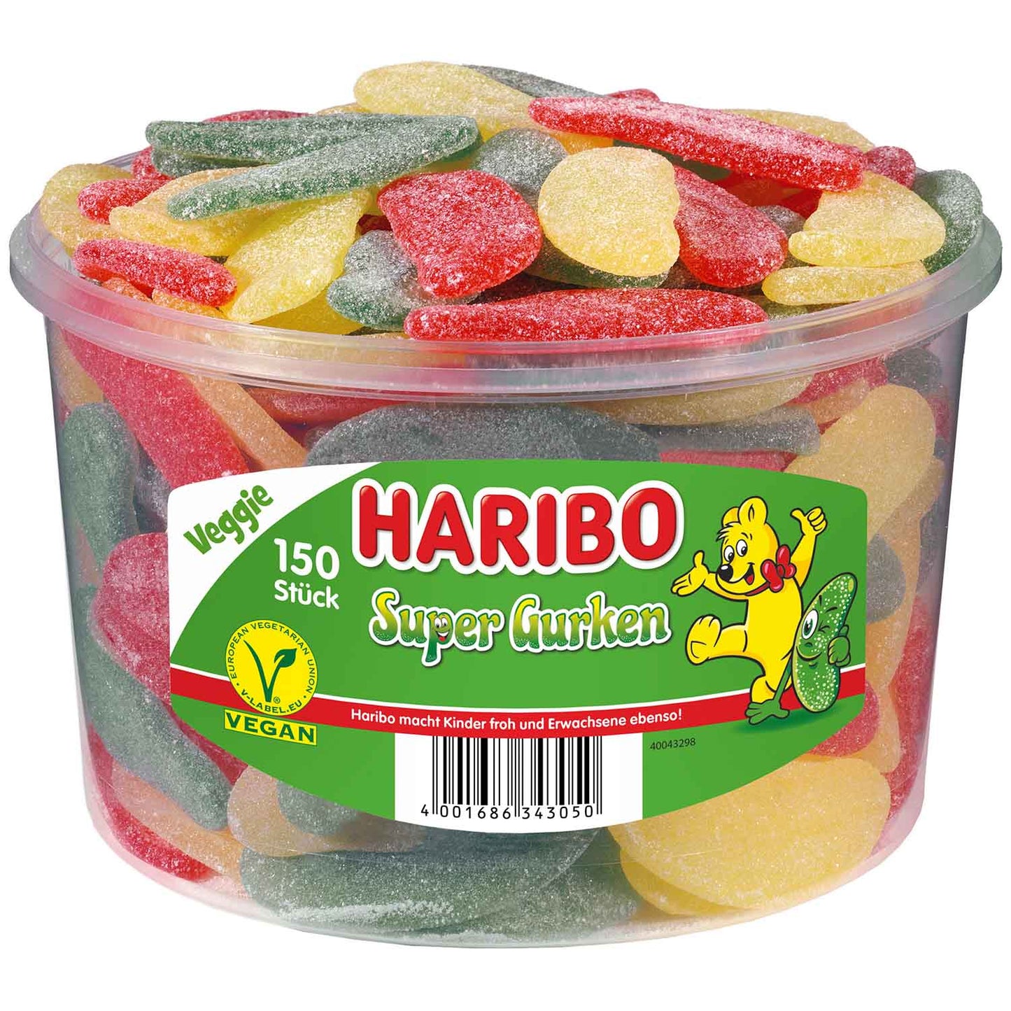 Haribo Super Gurken veggie 150er -saure Fruchtgummi-Gurken- Geschmack 1350g